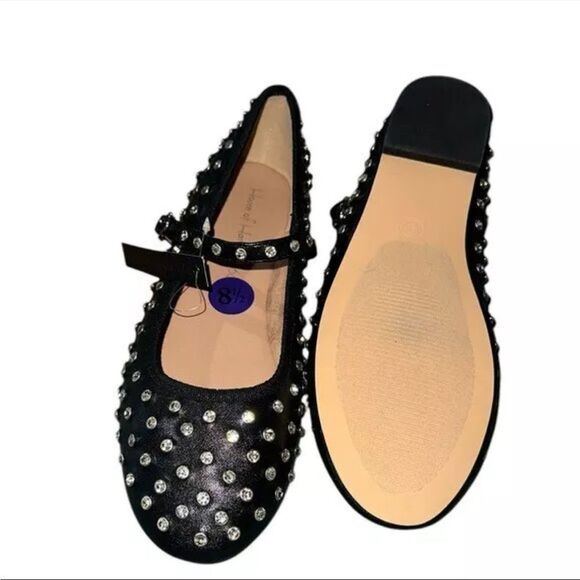 House of Harlow Studded Rhinestone Mary Jane Cross Ballet Flat Black Silver 7 - Picture 13 of 16